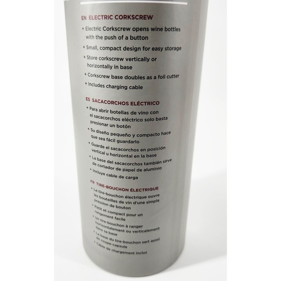 Rabbit Electric Corkscrew Wine Opener w/Foil Cutter Base Rechargeable Black - Picture 4 of 6